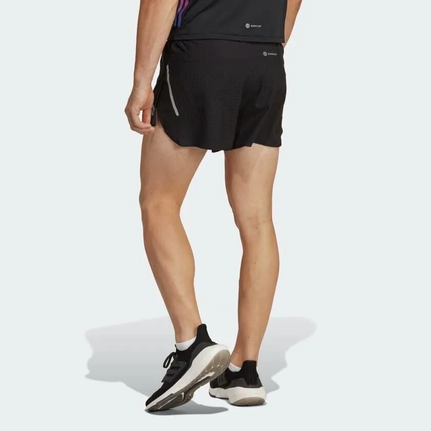 adidas Fast Split Men's Running Shorts - Black/Blue - Breathable - Reflective - Lightweight