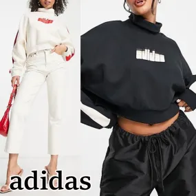 adidas High-Neck Plain Cotton Long Sleeves Street Style