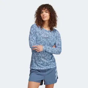 adidas Terrex Women's Long Sleeve Trail Running T-shirt - Lightweight and Blue.