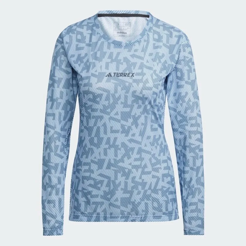 adidas Terrex Women's Long Sleeve Trail Running T-shirt - Lightweight and Blue.