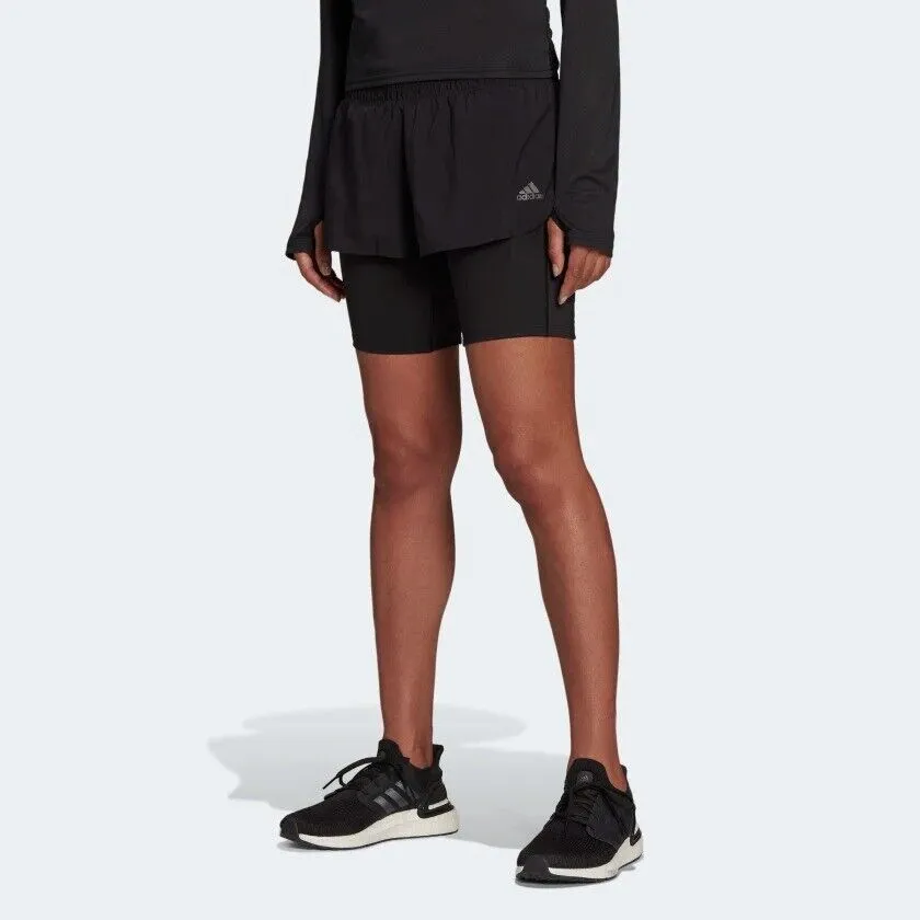 adidas Women's Running Shorts Black - Inner Compression Pocket - Two-In-One - Run Icons