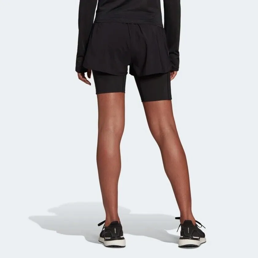 adidas Women's Running Shorts Black - Inner Compression Pocket - Two-In-One - Run Icons