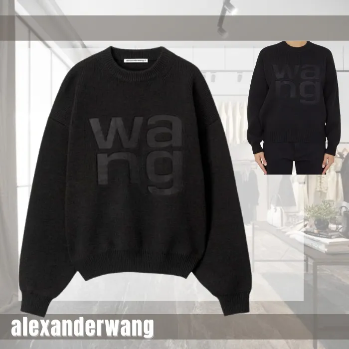 Alexander Wang Unisex Street Style Oversized Logo Hoodies Sweatshirts