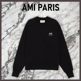 AMI PARIS Unisex Street Style Long Sleeves Logo Hoodies Sweatshirts