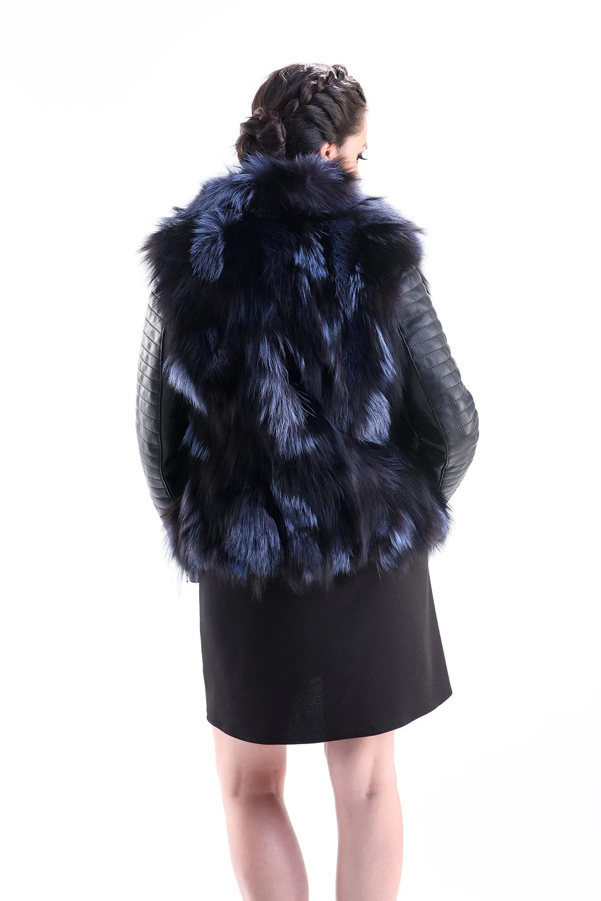 Arctic Fox Fur Lamb Nappa Leather Jacket - Blue