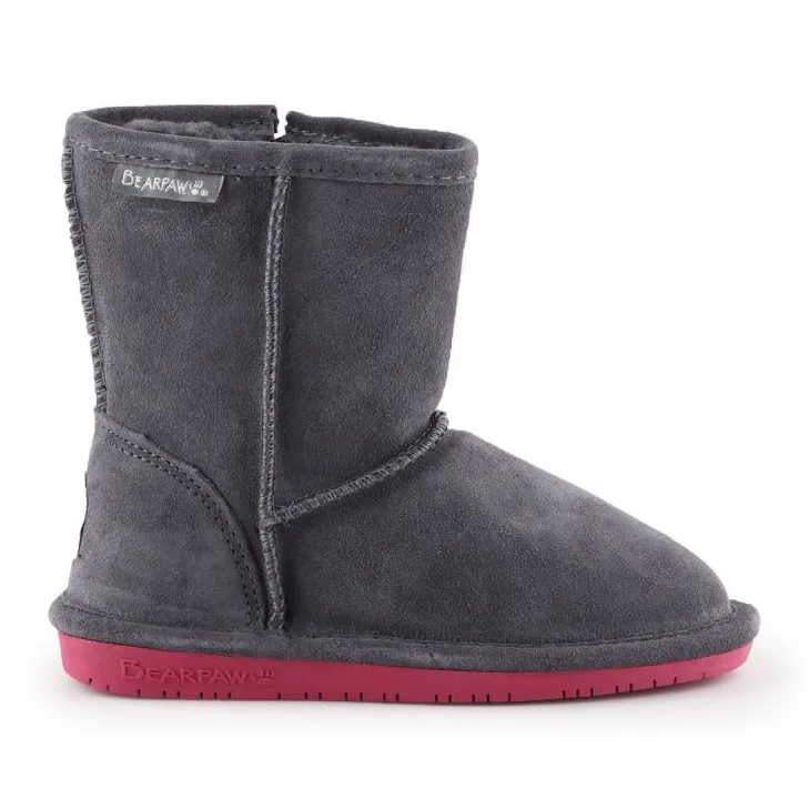 BearPaw Emma Toddler Zipper Jr 608TZ-903 Charcoal Pomberry winter shoes grey