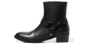 Black Leather Vintage Pointed Head Mens Boots Bootie Shoes