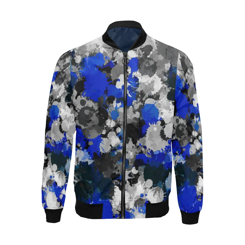 Blue and Grey Paint Splatter Bomber Jacket for Big & Tall Sizes