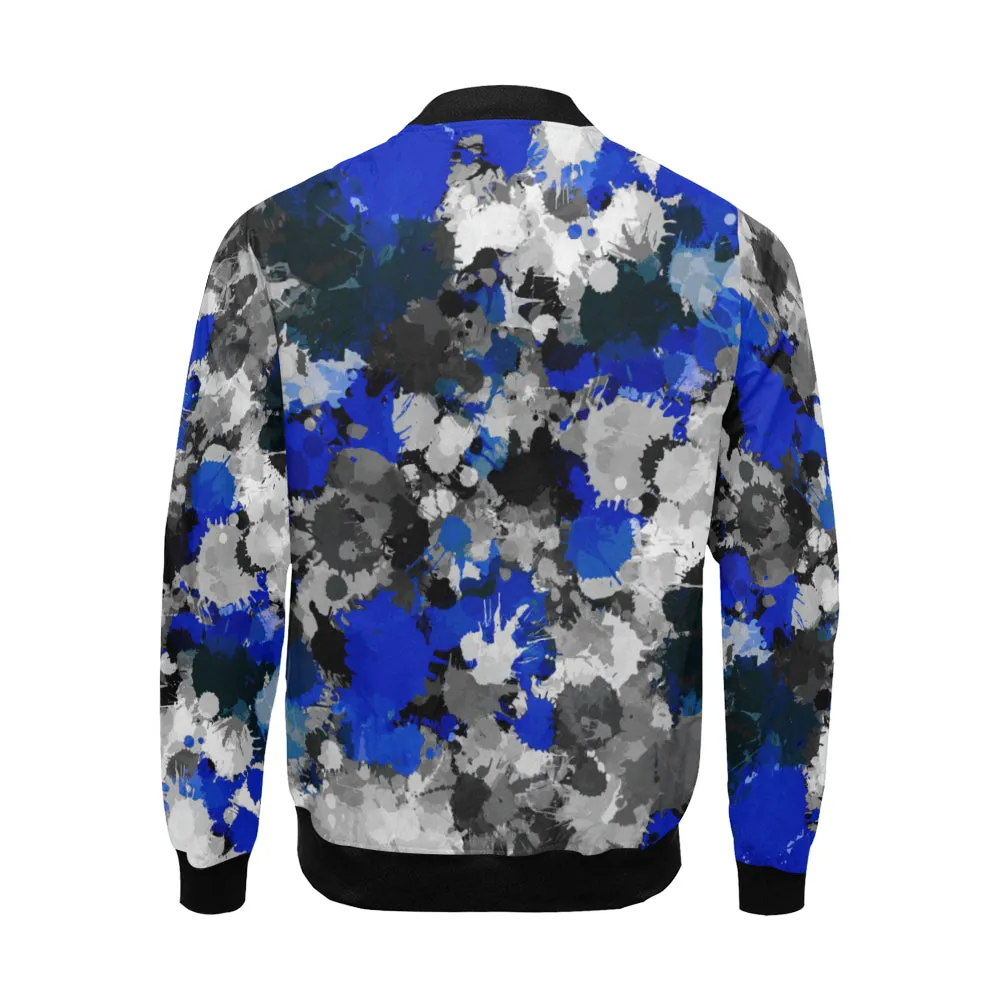 Blue and Grey Paint Splatter Bomber Jacket for Big & Tall Sizes