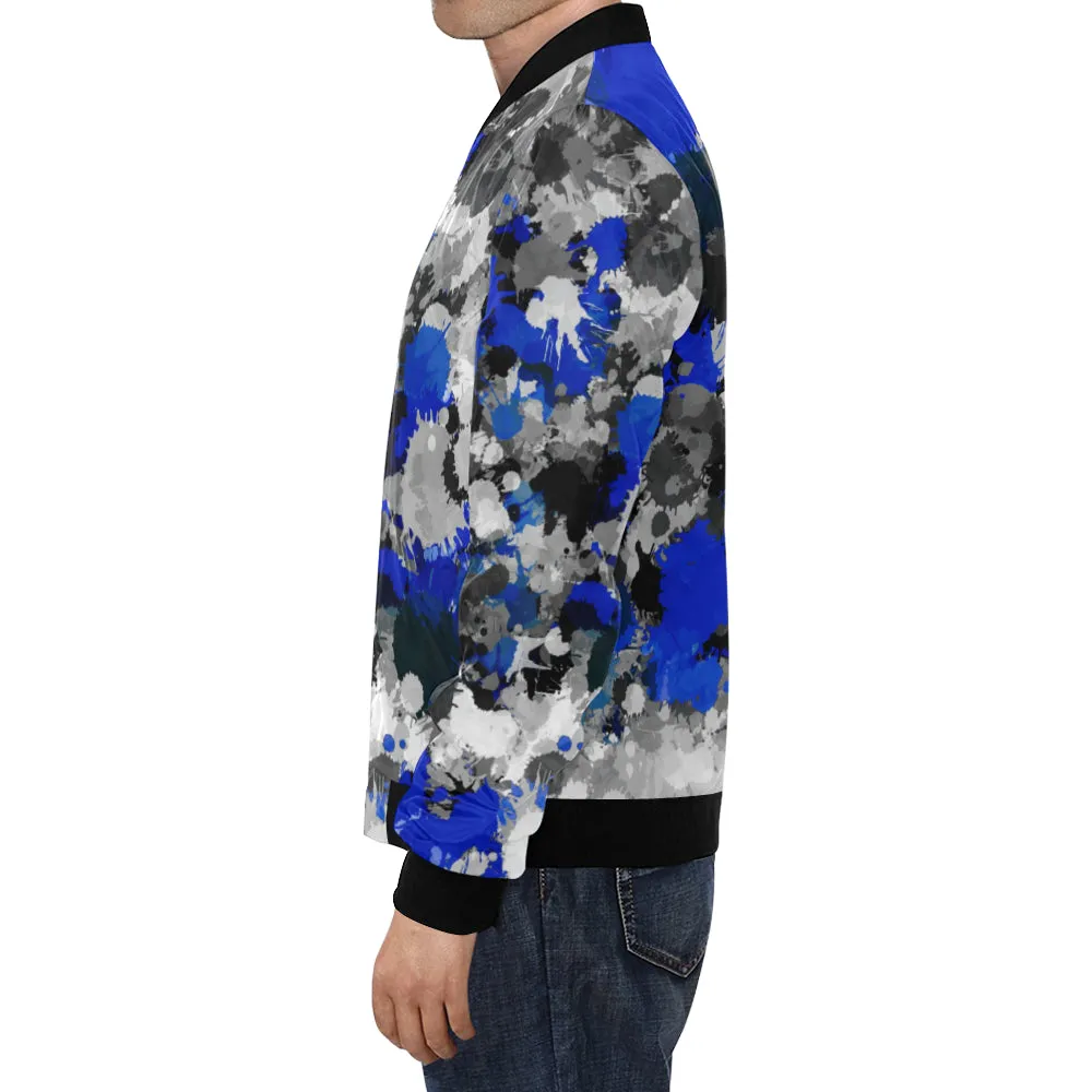 Blue and Grey Paint Splatter Bomber Jacket for Big & Tall Sizes