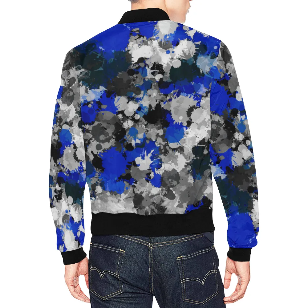 Blue and Grey Paint Splatter Bomber Jacket for Big & Tall Sizes