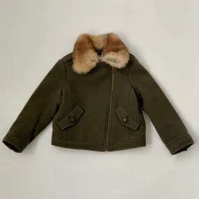 Bonpoint Green Wool Jacket With Fur Collar: Size 4