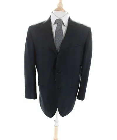 Borrelli Mens Two Button Notched Collar Blazer Jacket Black Wool