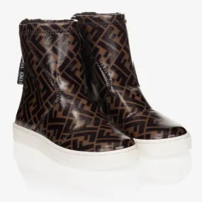 Brown FF Logo Ankle Boots