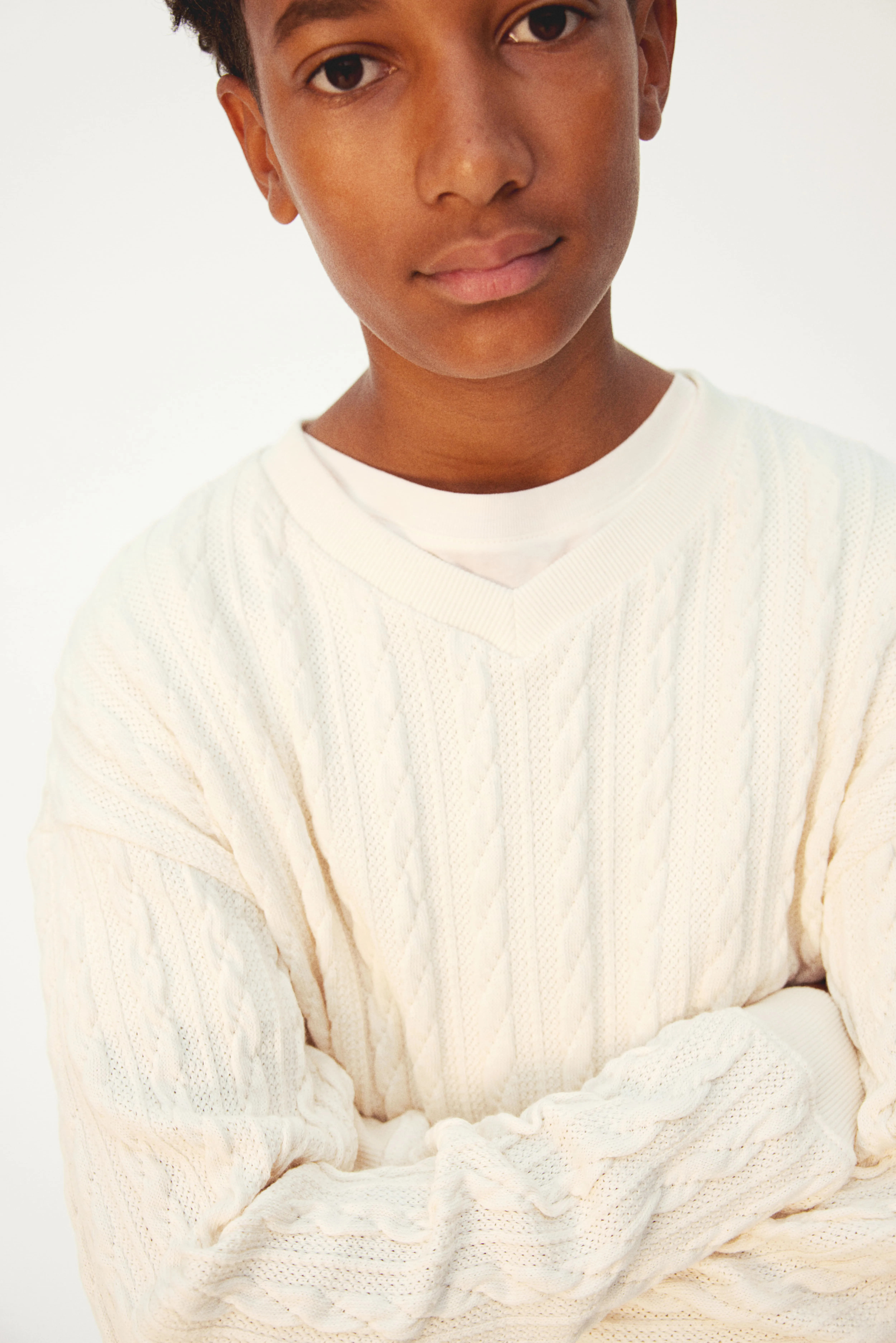 Cable-Knit V-neck Sweater