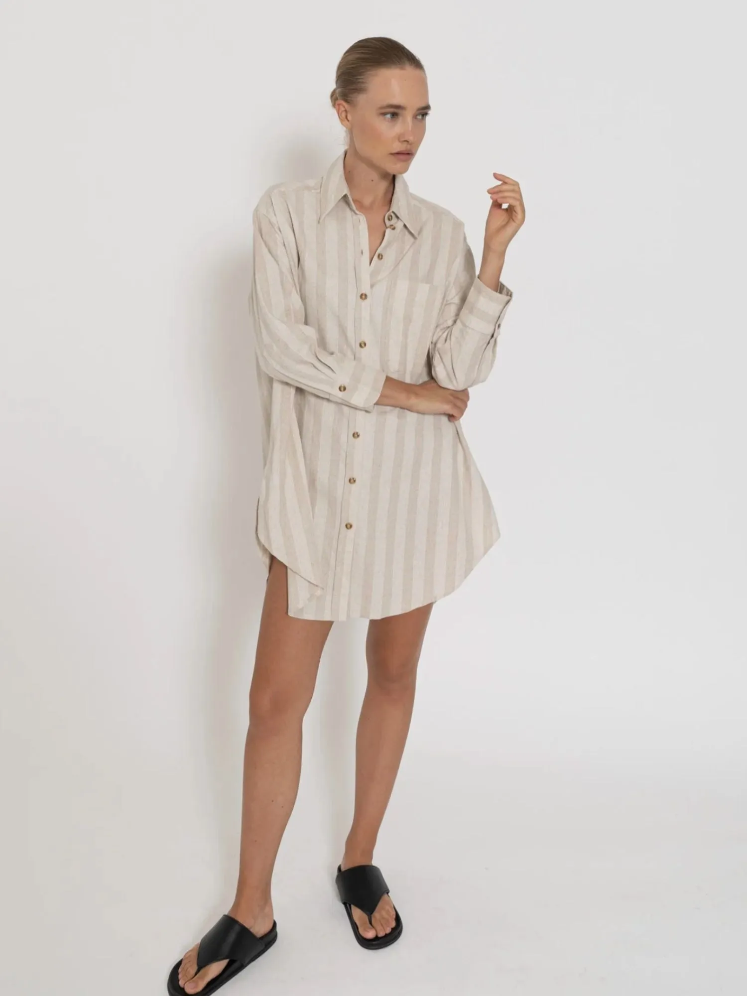 Capri Shirt Dress | Neutral Striped