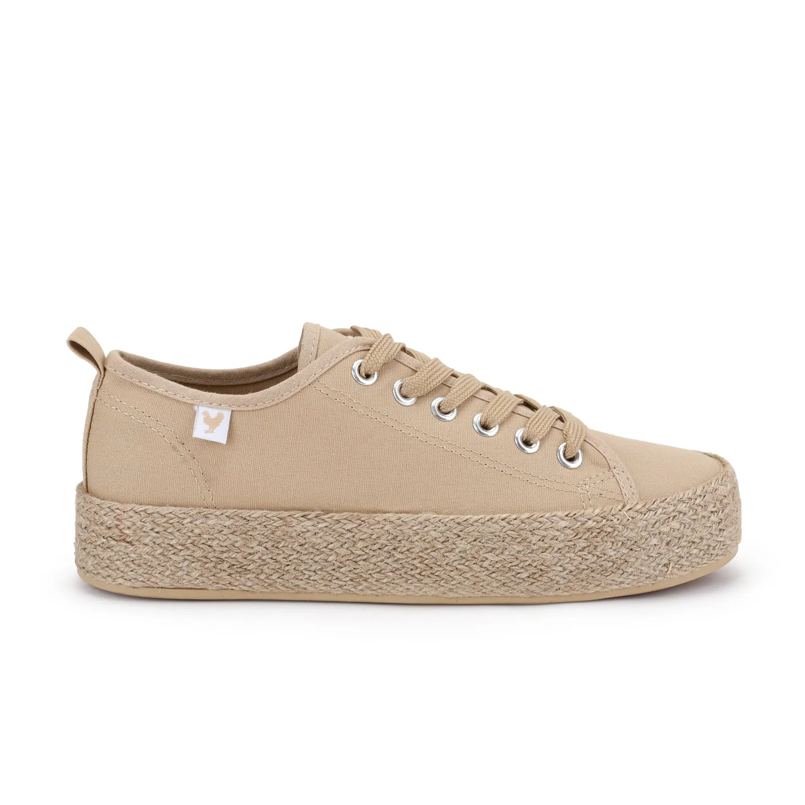 Caramel canvas espadrille sneakers with lace-up design