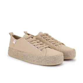 Caramel canvas espadrille sneakers with lace-up design