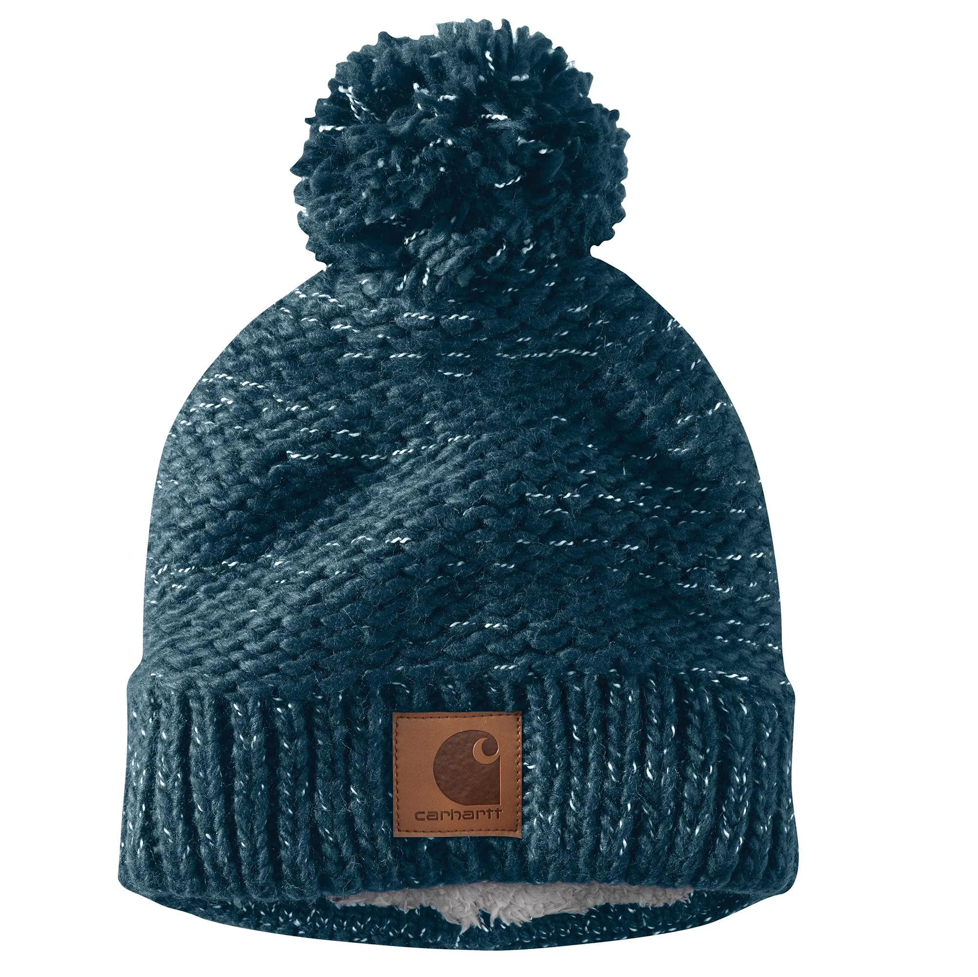 Carhartt Women's Rib Knit Sherpa-Lined Pom-Pom Beanie