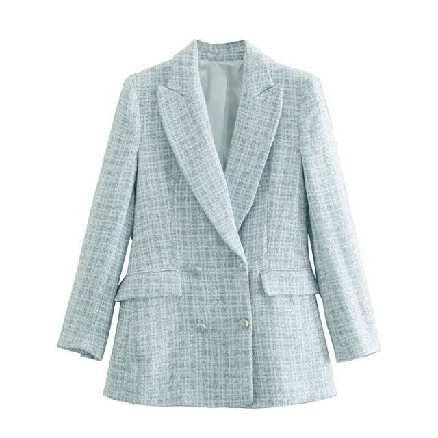 Casual Tweed Blazer for Women - Vintage Office Lady Jacket