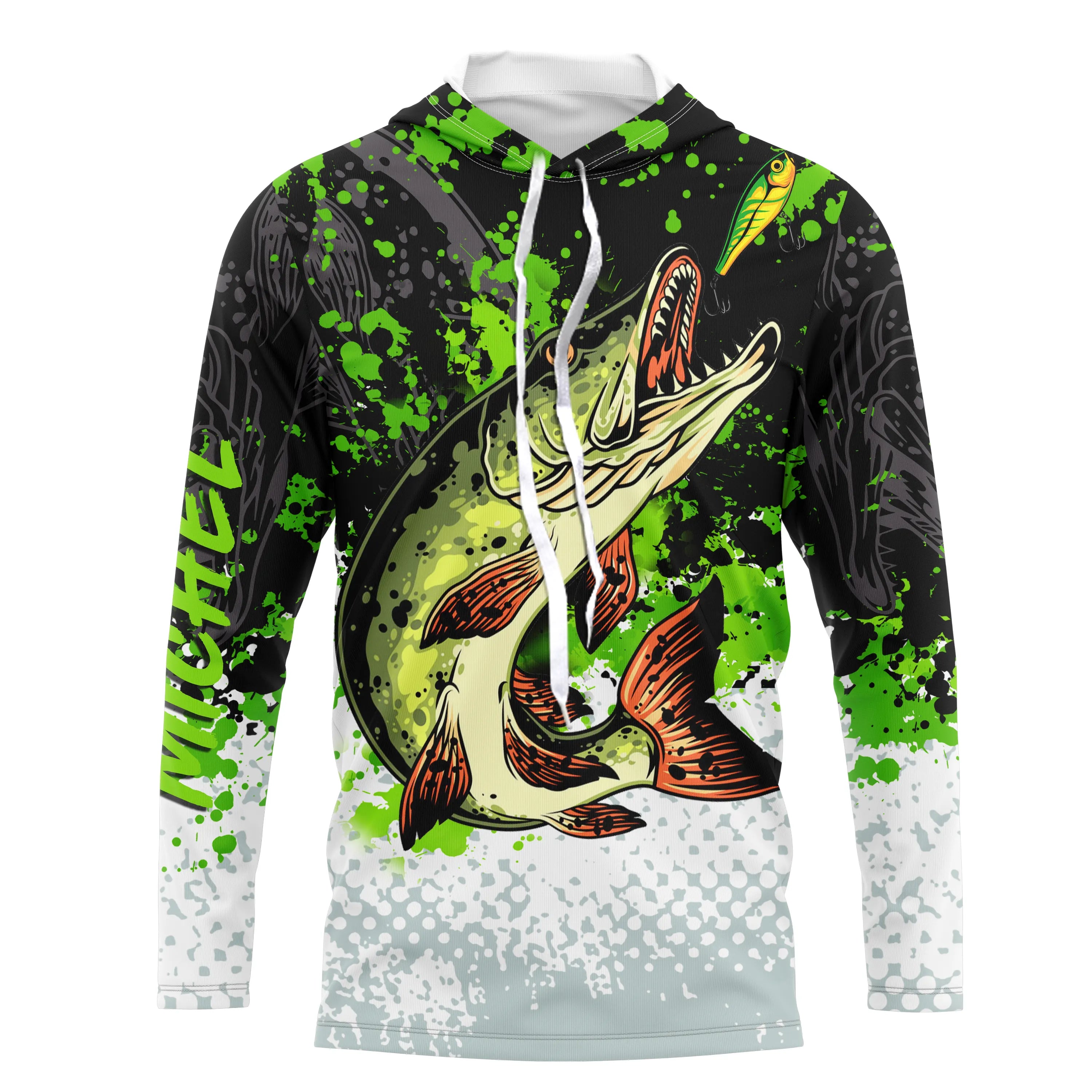 Customized Anti-UV Fishing Shirt for Pike Fishing, Green Black White, Ideal Gift for Angler - CT25072218