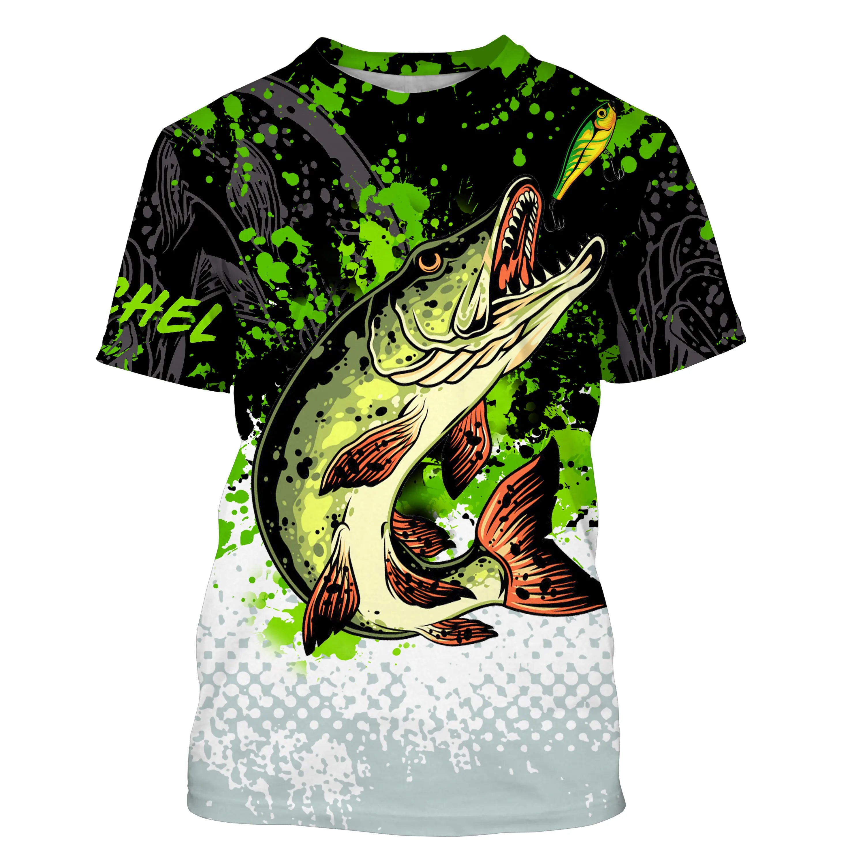 Customized Anti-UV Fishing Shirt for Pike Fishing, Green Black White, Ideal Gift for Angler - CT25072218