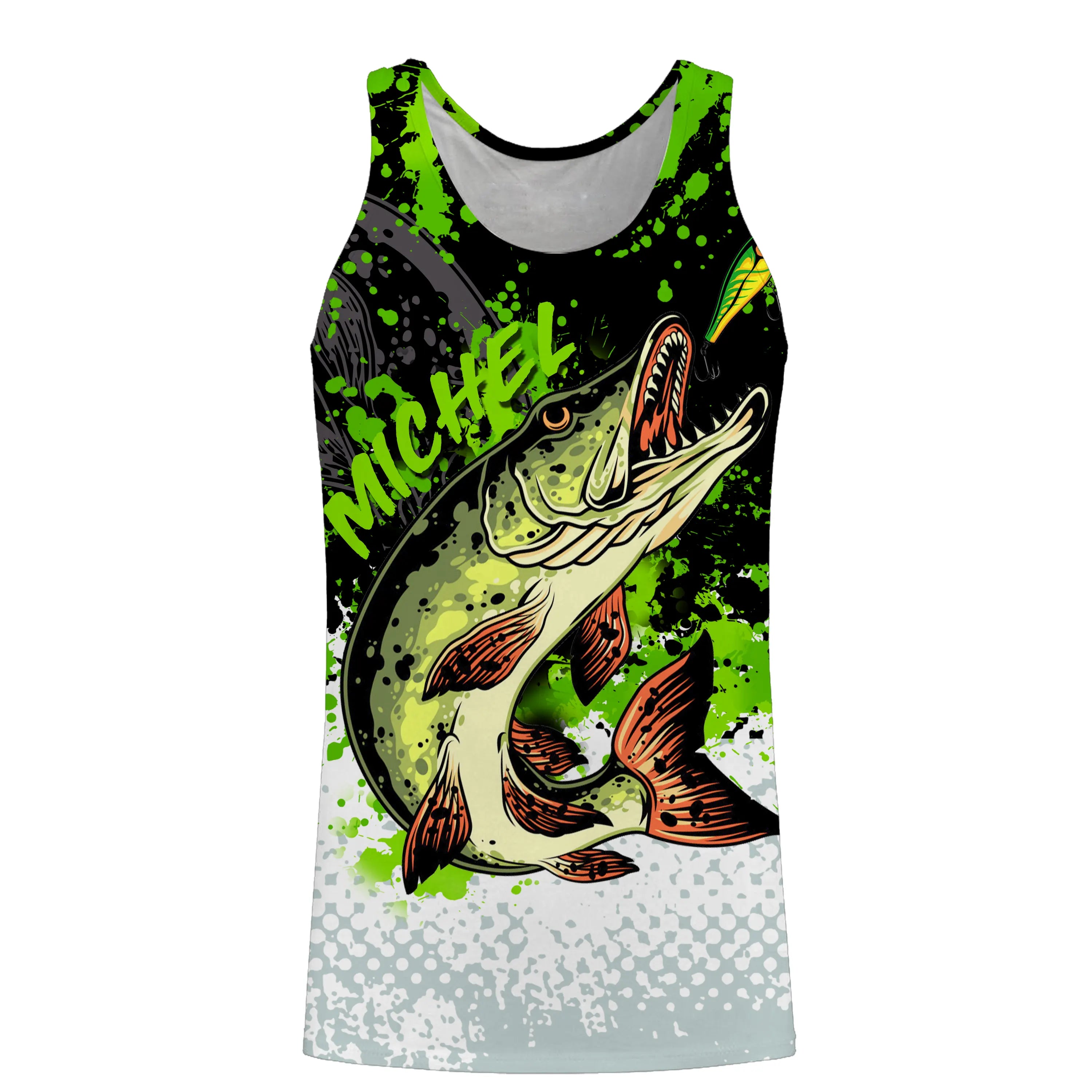 Customized Anti-UV Fishing Shirt for Pike Fishing, Green Black White, Ideal Gift for Angler - CT25072218