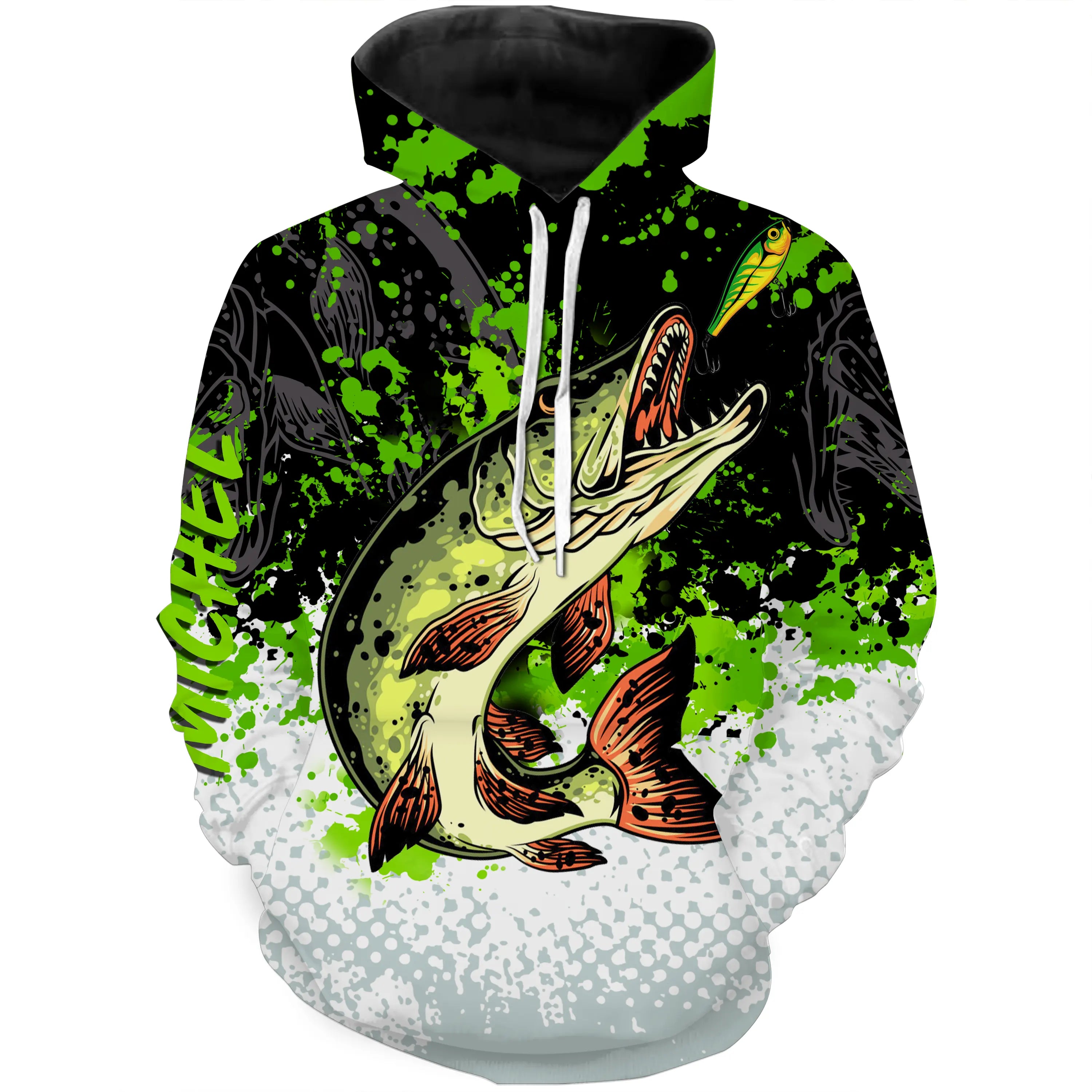 Customized Anti-UV Fishing Shirt for Pike Fishing, Green Black White, Ideal Gift for Angler - CT25072218