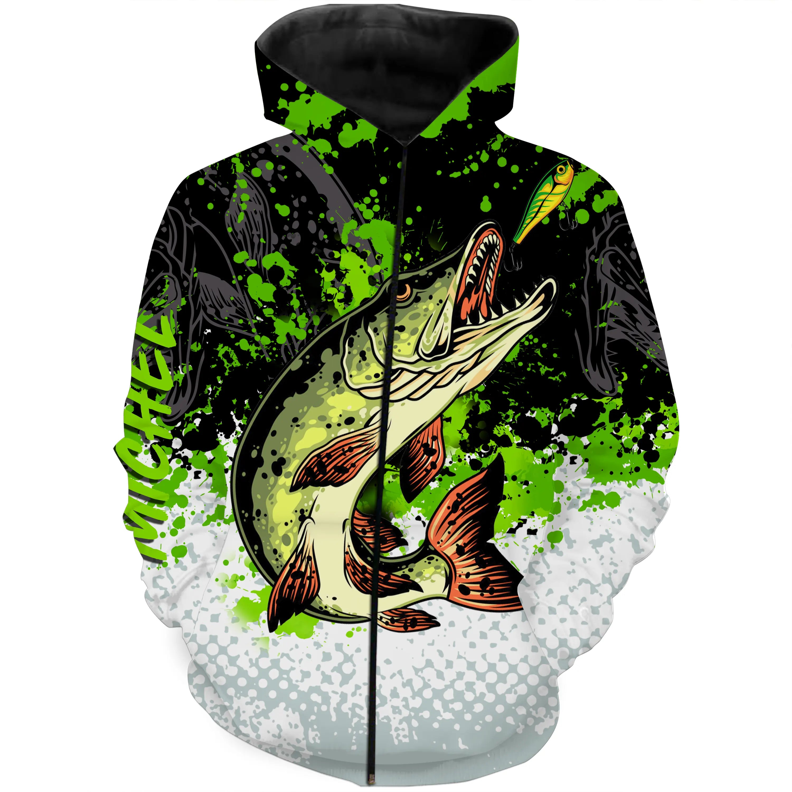 Customized Anti-UV Fishing Shirt for Pike Fishing, Green Black White, Ideal Gift for Angler - CT25072218