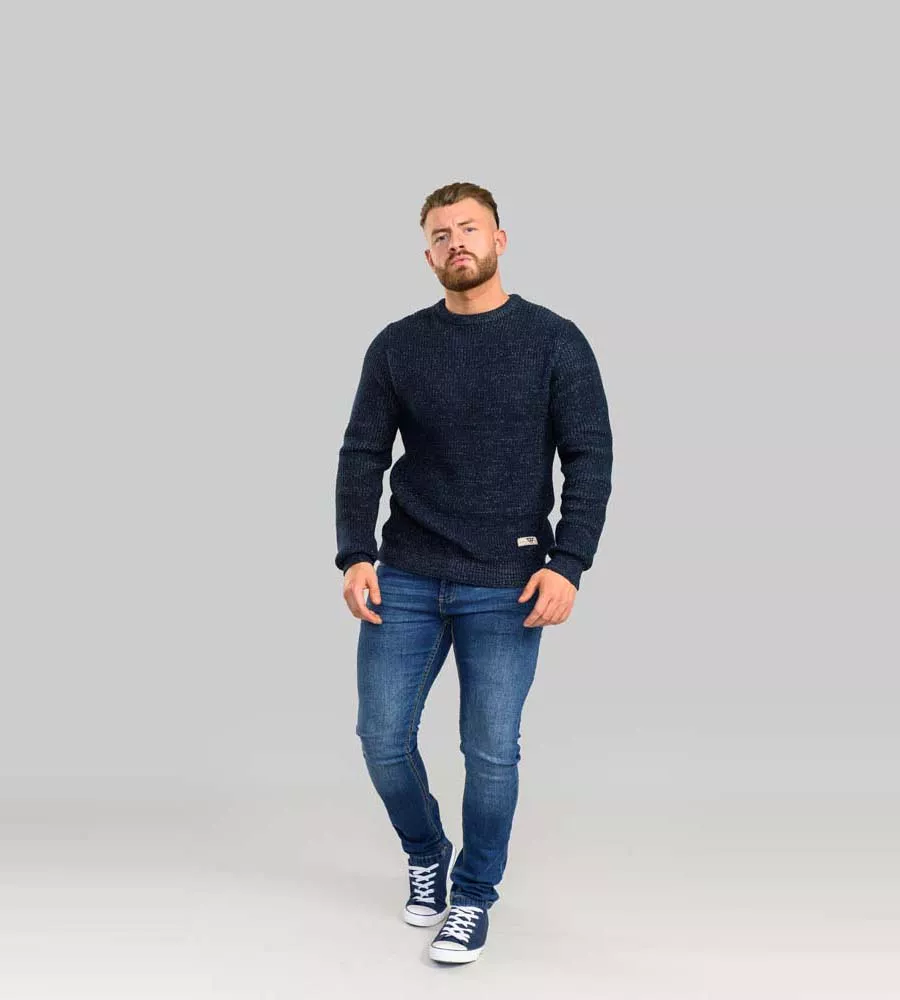 D555 Mens Rib Knit Jumper With Crew Neck (FLOWTON)