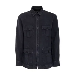 Dark blue linen safari shirt for men