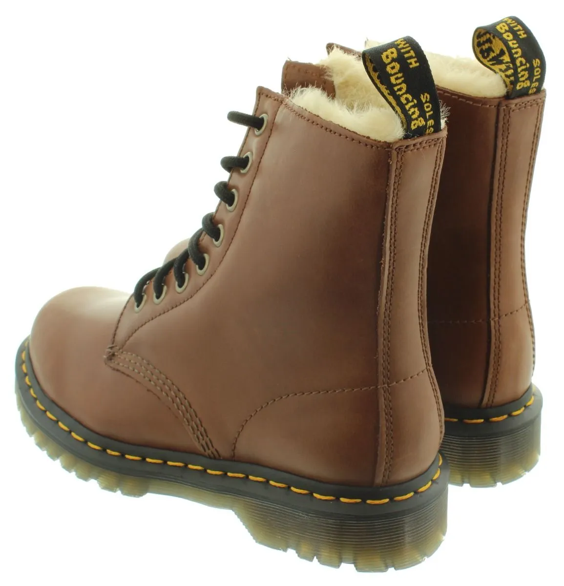 DR MARTENS Ladies 1460 Serena Faux Fur Ankle Boots In Tan