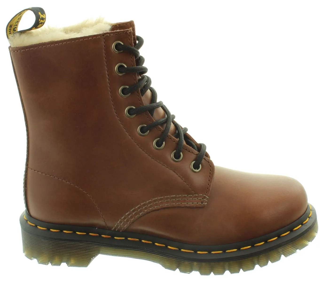 DR MARTENS Ladies 1460 Serena Faux Fur Ankle Boots In Tan