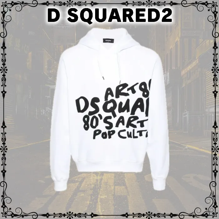 DSquared2 Men's Long Sleeves Plain Cotton Logo Hoodies - Street Style Luxury