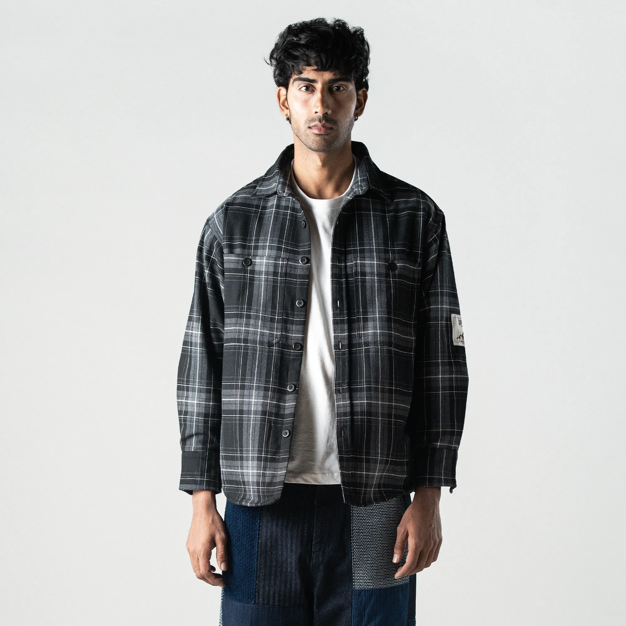 Embroidered Flannel Shirt Grey/Black