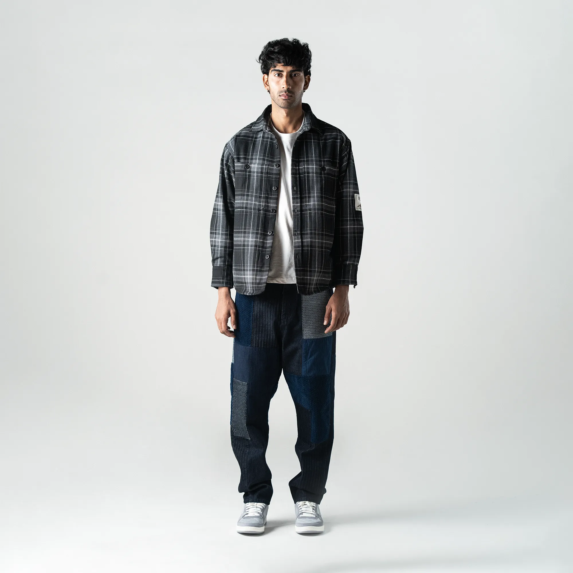 Embroidered Flannel Shirt Grey/Black