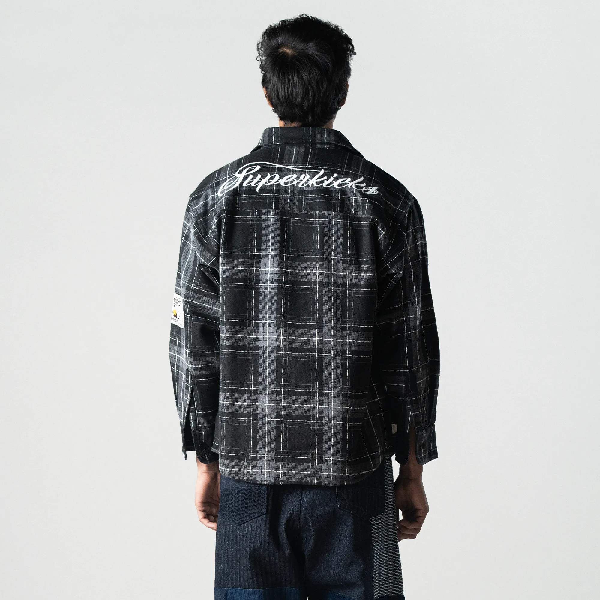 Embroidered Flannel Shirt Grey/Black