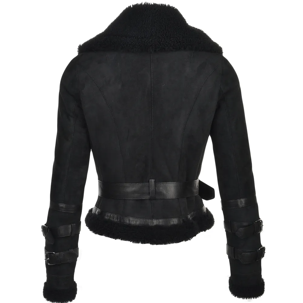 Fitted Sheepskin Aviator Flying Jacket Black/suede : Winnipeg