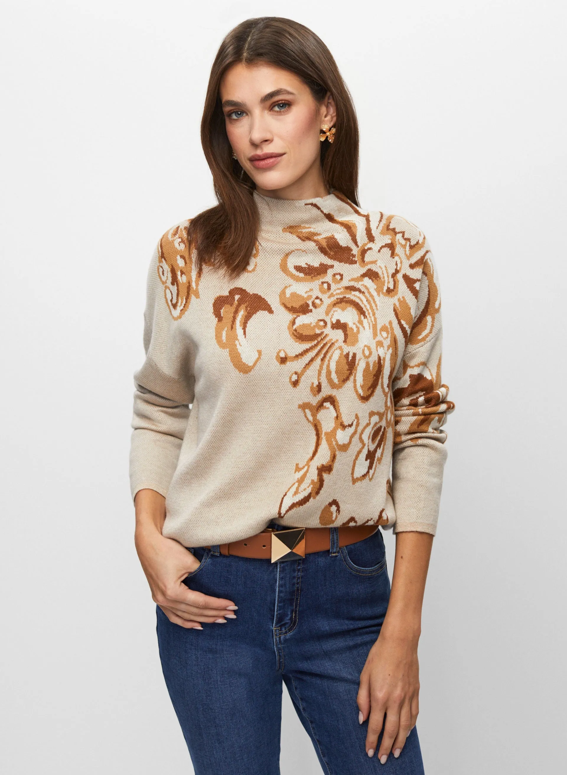 Floral Funnel Neck Sweater