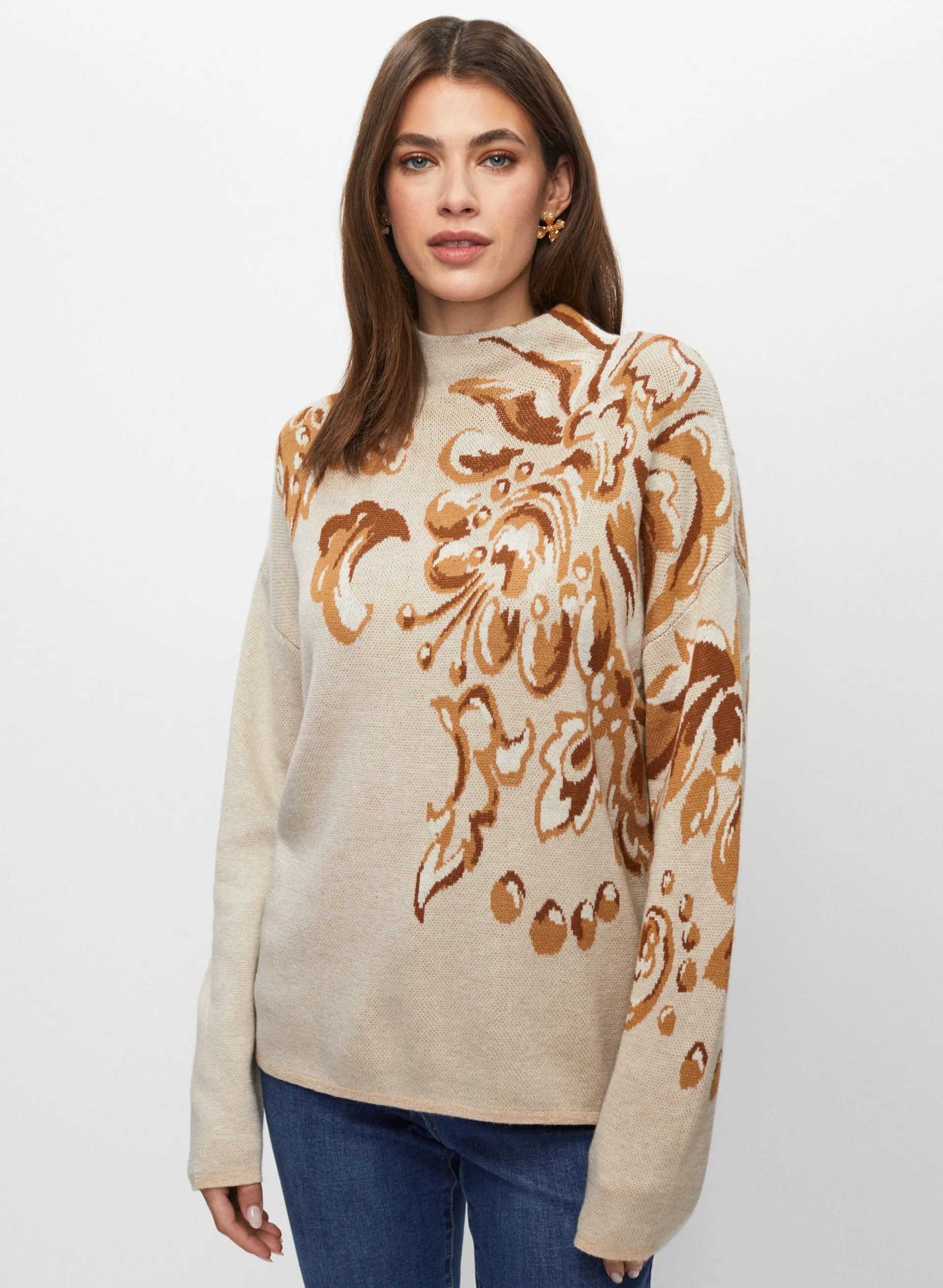 Floral Funnel Neck Sweater