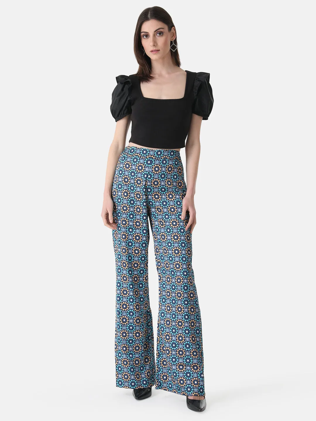 Floral Print Bell Bottom Trousers