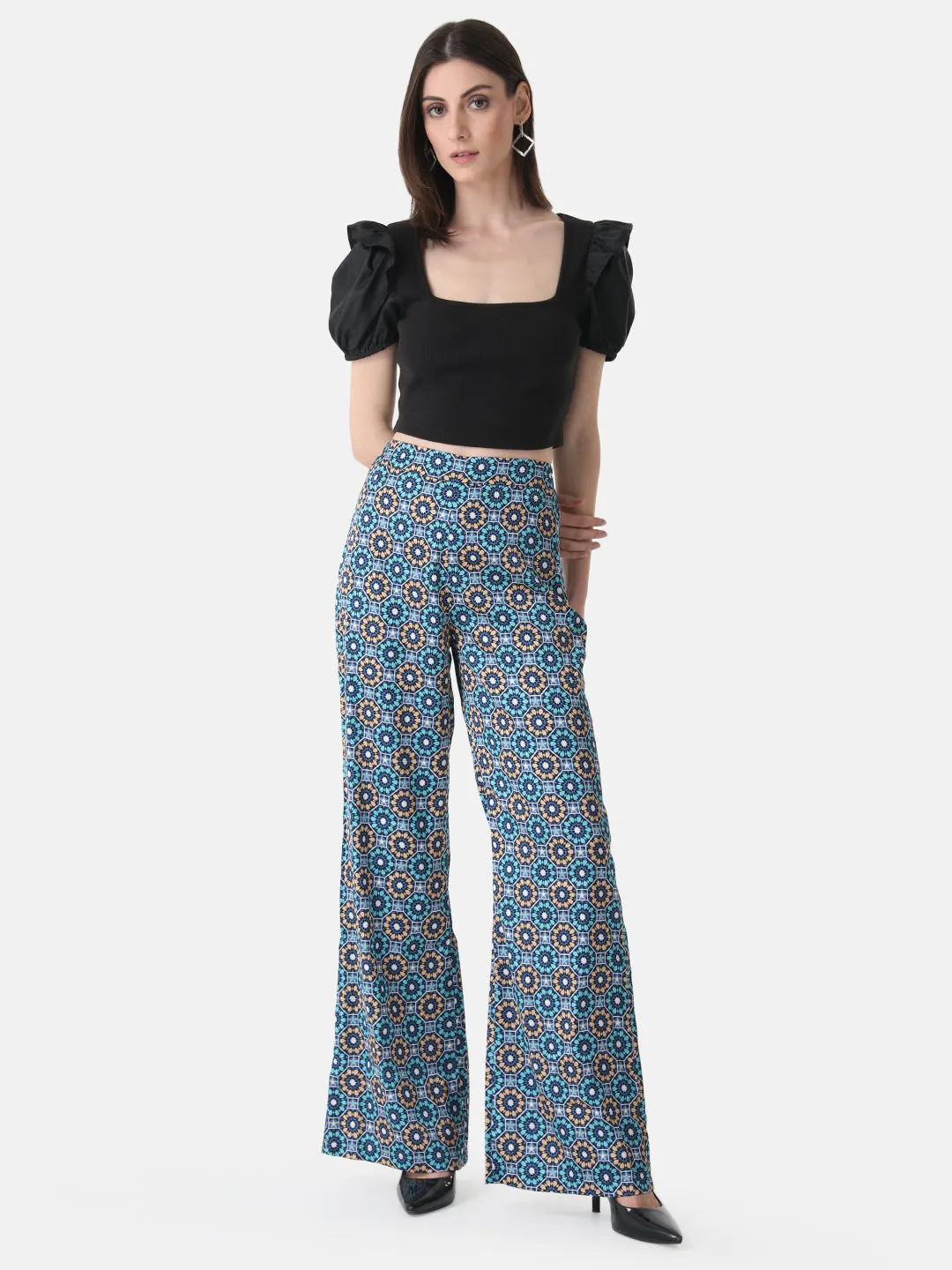 Floral Print Bell Bottom Trousers