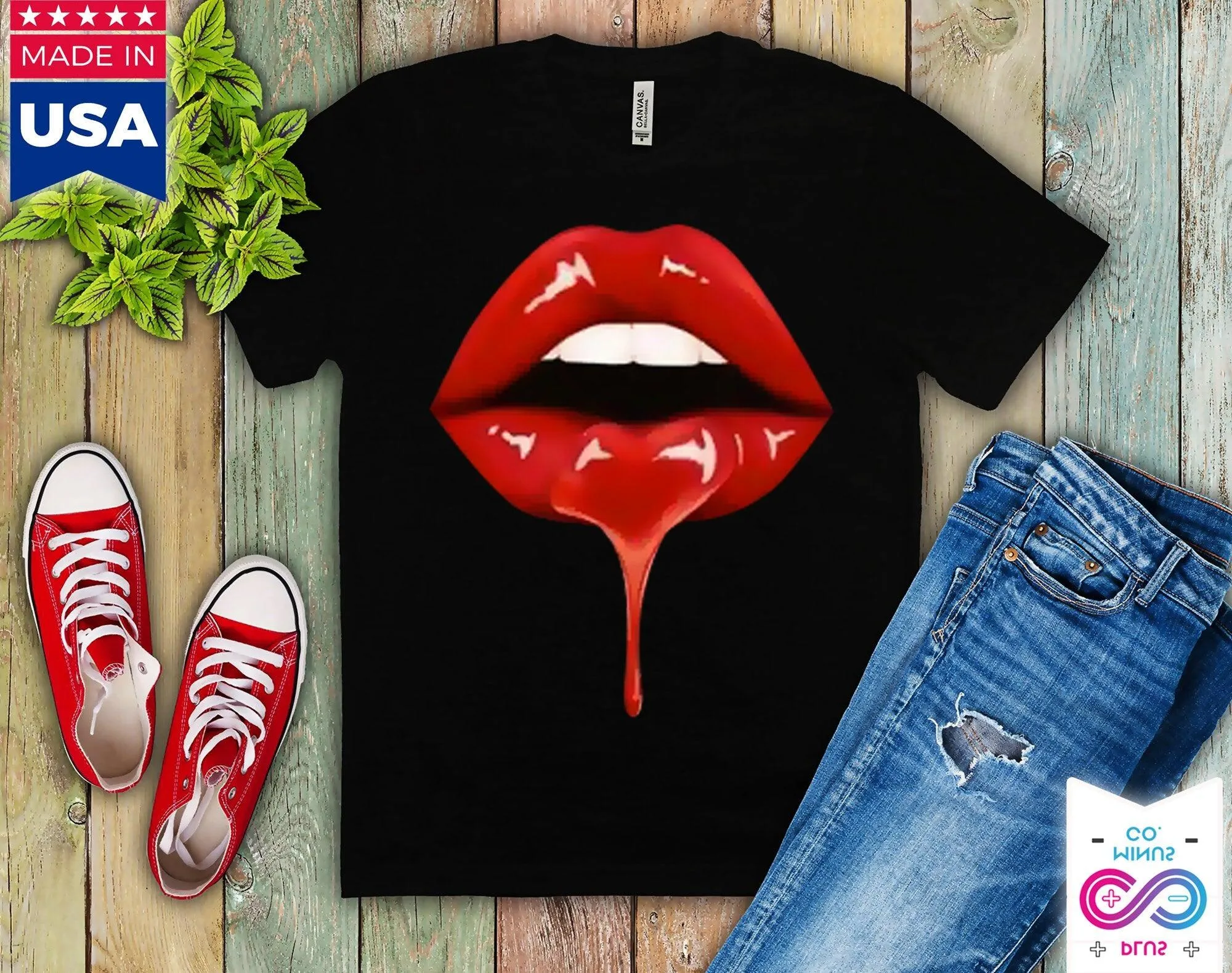 Funny Black Girl Lip Print Women T-Shirts