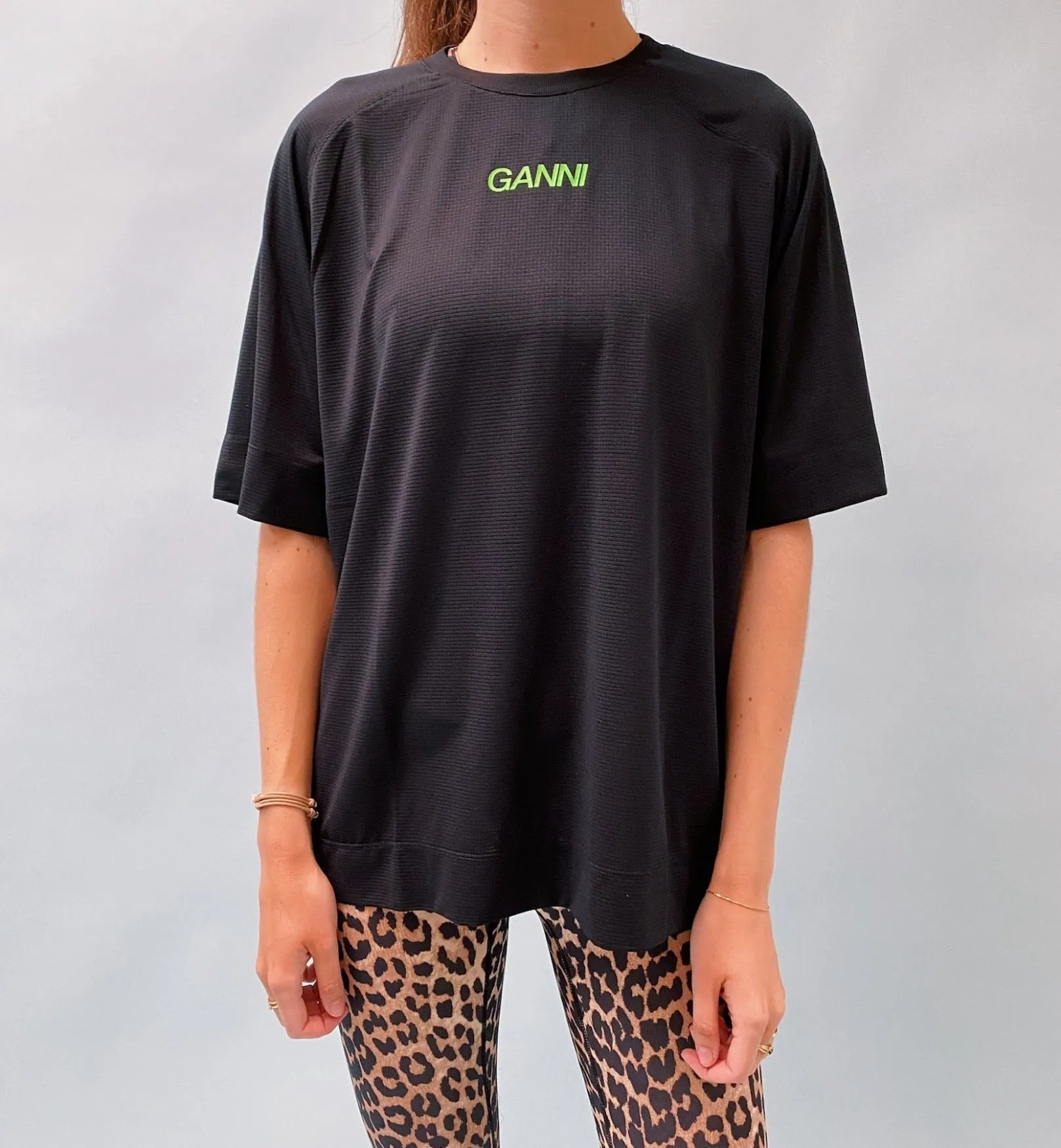 GANNI Black Mesh Workout Shirt