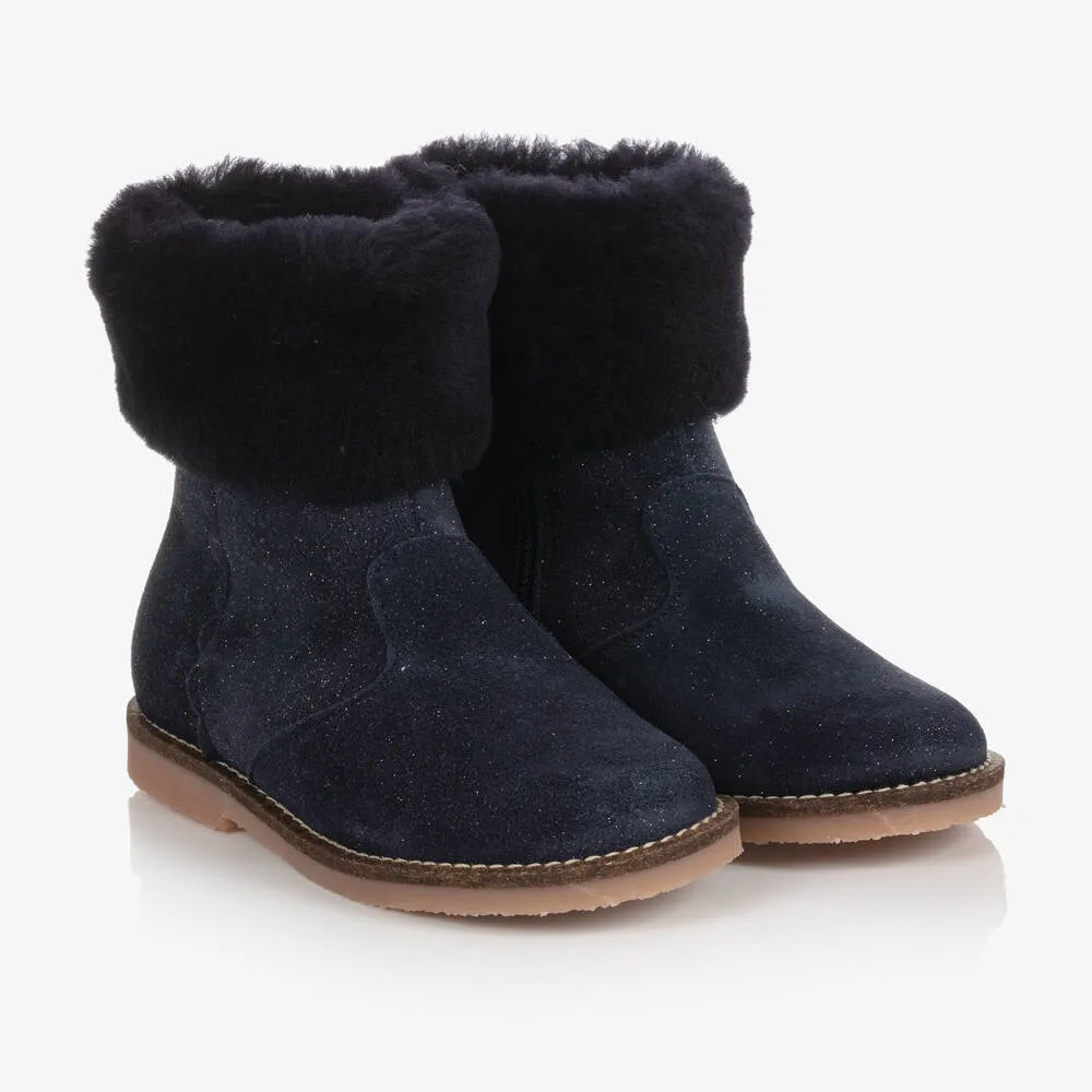 Girls Blue Suede Ankle Boots 