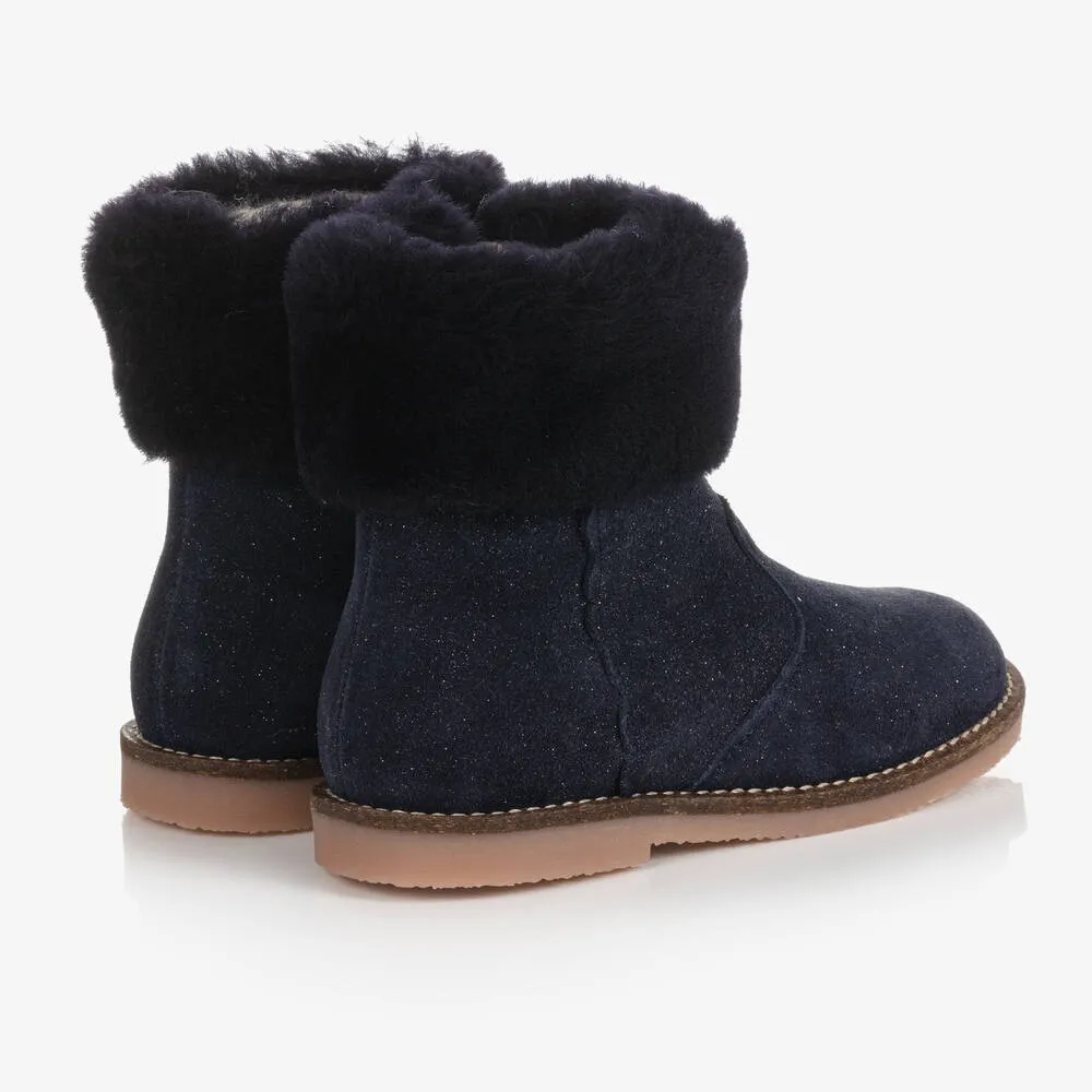 Girls Blue Suede Ankle Boots 