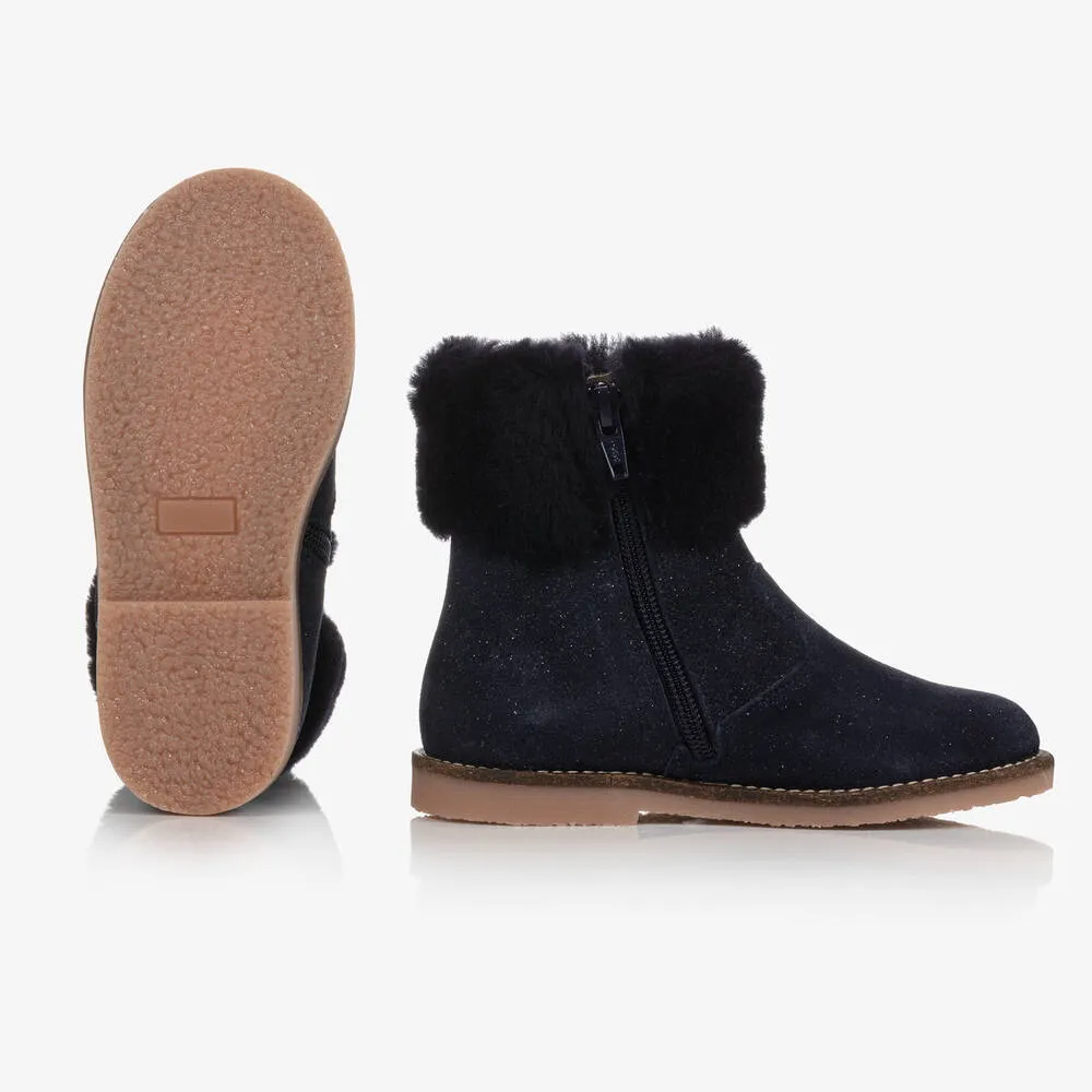 Girls Blue Suede Ankle Boots 