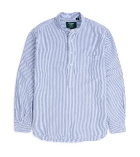 Gitman Vintage Seersucker Band Collar Popover Shirt: Blue/White