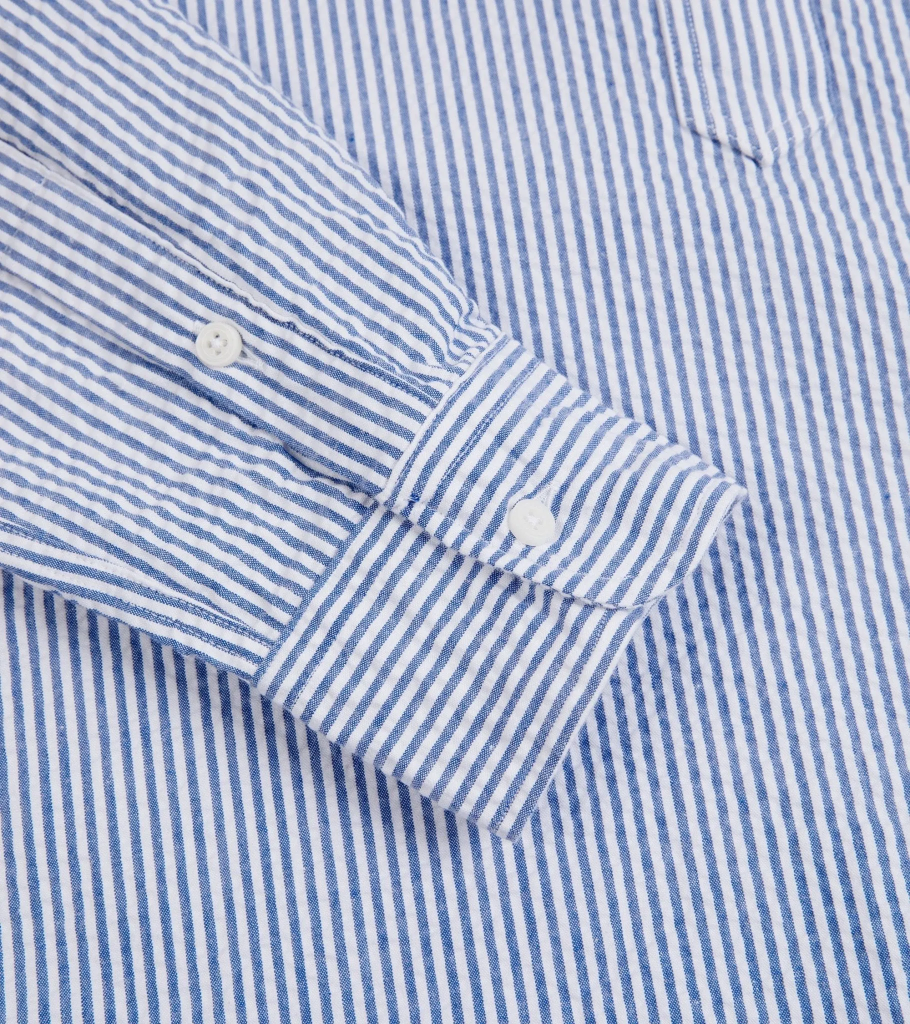 Gitman Vintage Seersucker Band Collar Popover Shirt: Blue/White