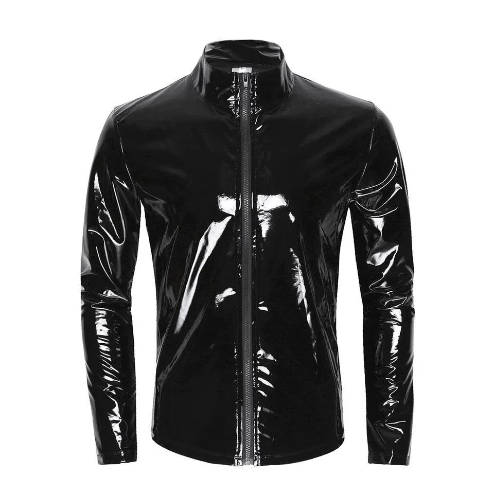 Glossy PVC Leather Sheath Shirt - Ideal for Shaping and Fashionable Appearance